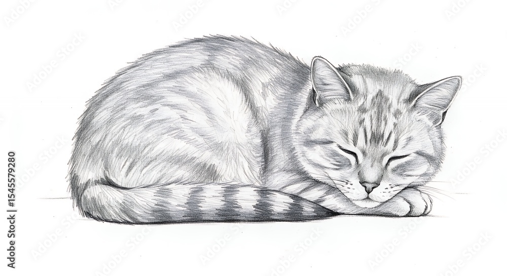 Fototapeta premium Gray cat drawing sleepy posing