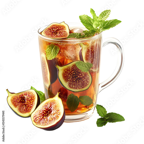 Refreshing Fig and Mint Iced Tea in a Glass Mug