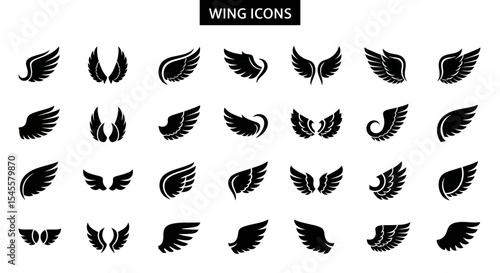 Collection of Diverse Black Wing Icons in Various Styles