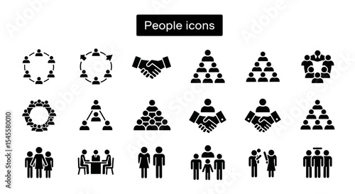 Black and White People Icons Set: Teamwork, Collaboration, and Communication
