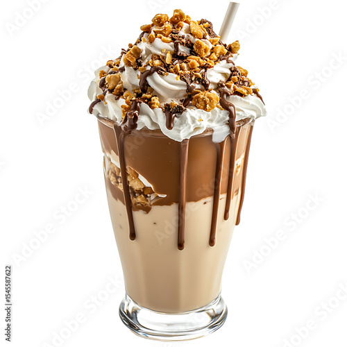 Decadent Chocolate Milkshake Topped with Whipped Cream, Nuts, and Chocolate Drizzle