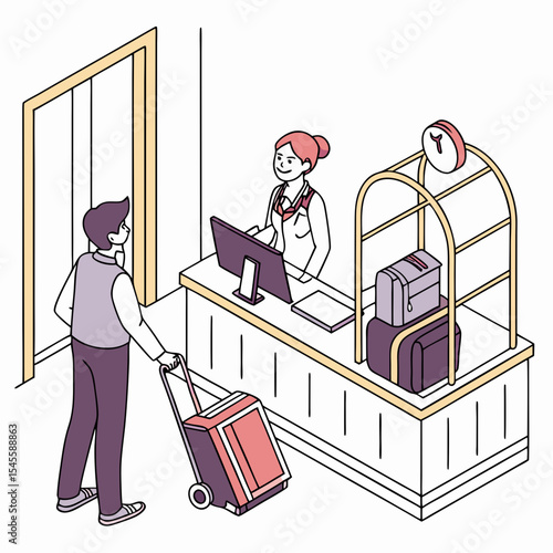 Hotel check in counter guest luggage reception desk