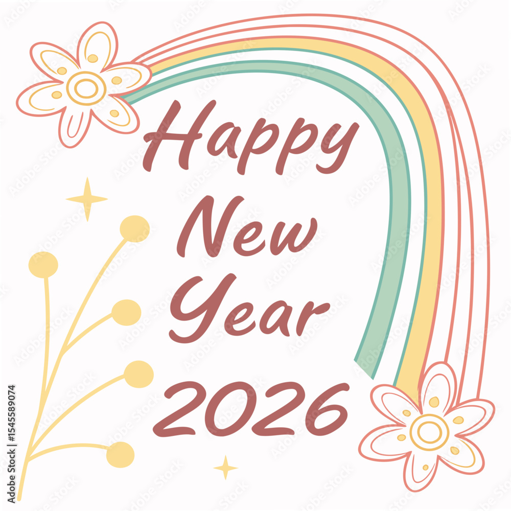 Obraz premium Happy new year 2026 rainbow floral design element