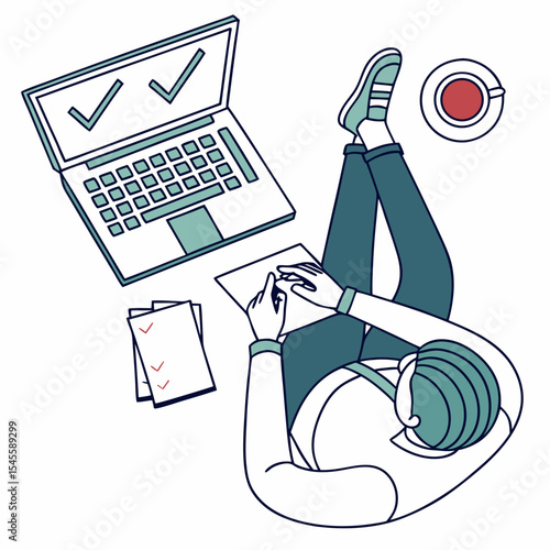 Person relaxing at home working on laptop checklist