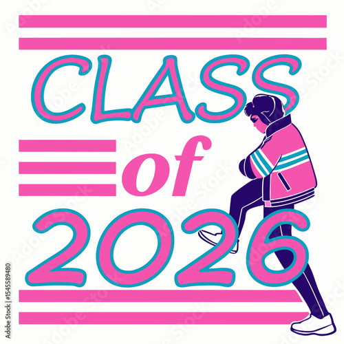Class of 2026 graduation design retro style illustration