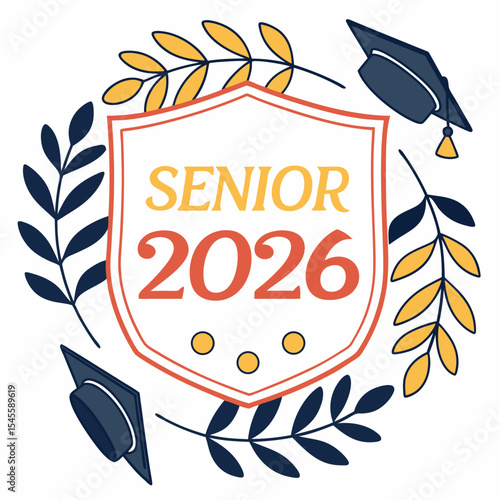 Senior 2026 graduation design with caps and leaves