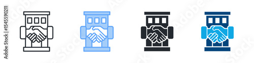 Acquisition Icon Set Multiple Style. Design In Outline, Blue, Glyph, Dual Tone