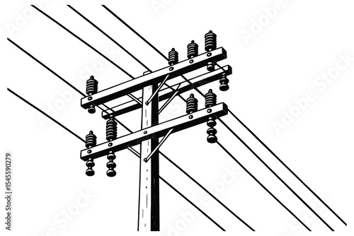 Power line vector illustration. Includes electrical, infrastructure, and pole designs. Perfect for energy-themed projects and illustrations.
