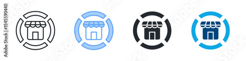 Market Share Icon Set Multiple Style. Design In Outline, Blue, Glyph, Dual Tone