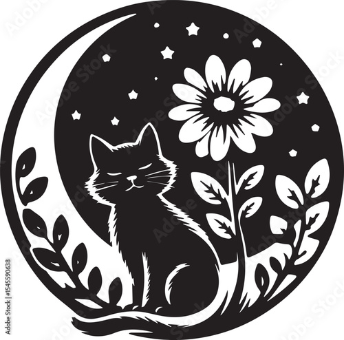 Cat SVG | Moon Phase Clipart | Witchy Cat Lover Celestial Black Cat SVG Files for Cricut Instant Download Svg Png