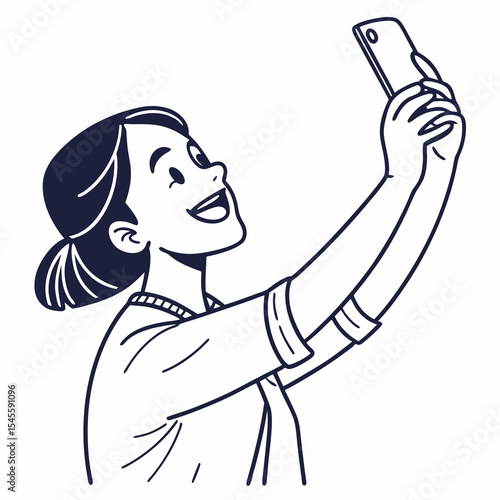 Happy woman taking selfie with smartphone smiling excited