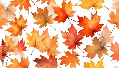 Seamless pattern of colorful autumn leaves, a gentle watercolor texture