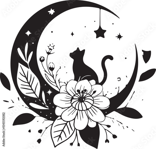 Cat SVG | Moon Phase Clipart | Witchy Cat Lover Celestial Black Cat SVG Files for Cricut Instant Download Svg Png