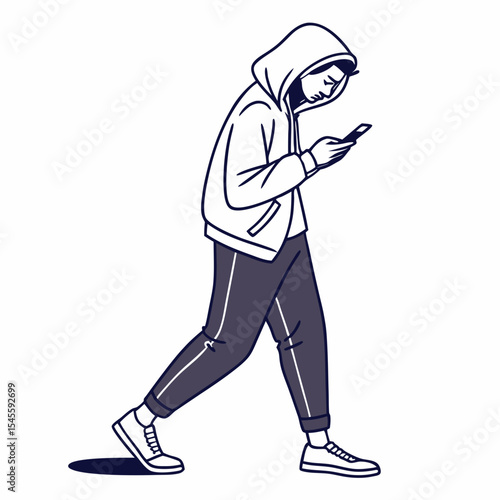 Person walking while looking at smartphone screen