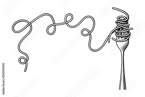 Elegant Vector Illustration of Spaghetti on a Fork Element with Swirling Noodles Design