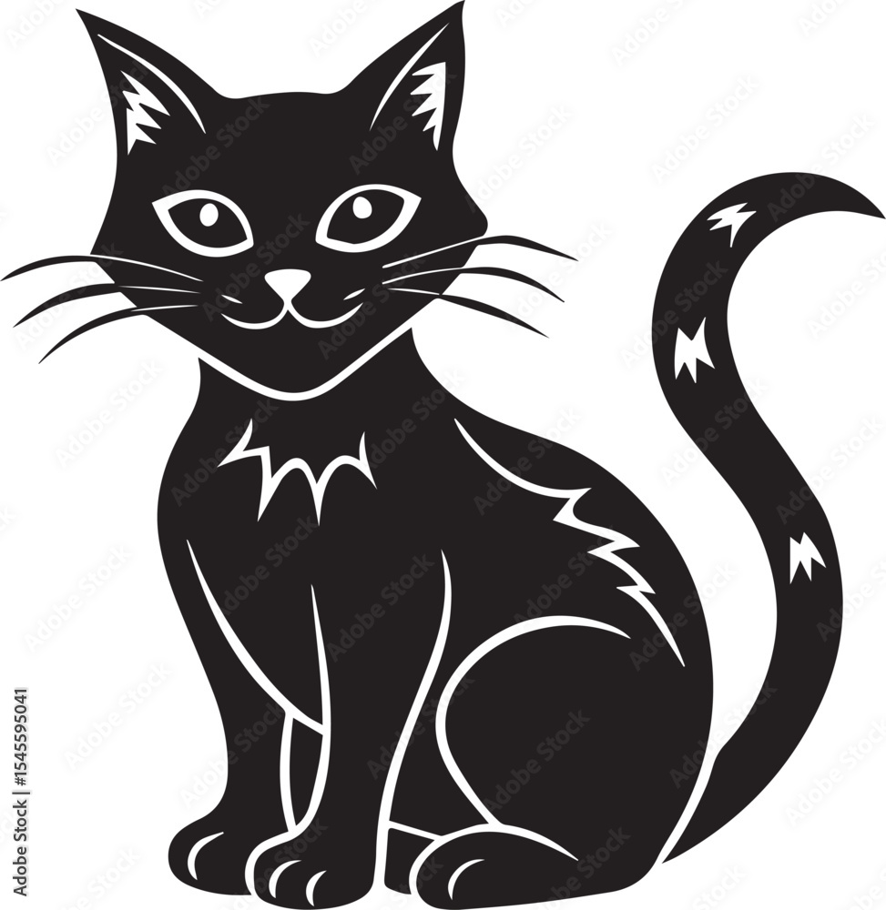 Obraz premium halloween cat silhouette vector icon, halloween cat vector, halloween cat illustration black and white