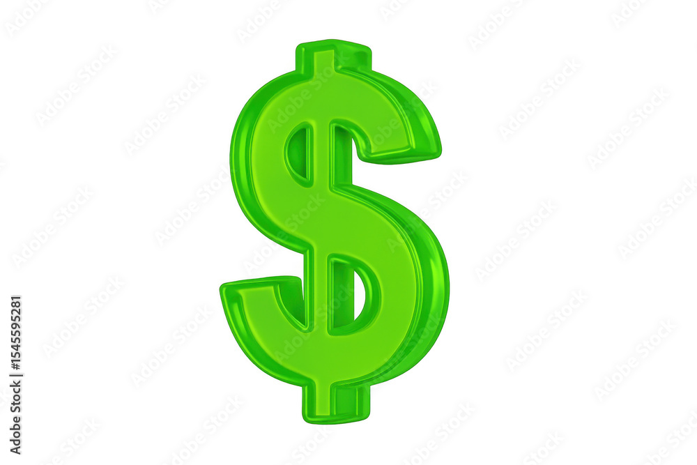 Green dollar sign glimmering against transparent backdrop, symbolizing financial wealth, economic power, us monetary system Green dollar sign glimmering against transparent backdrop, symbolizing financial wealth, economic power, us monetary system