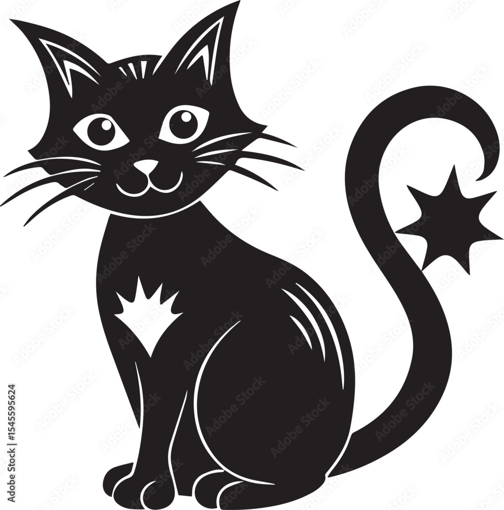 Obraz premium halloween cat silhouette vector icon, halloween cat vector, halloween cat illustration black and white