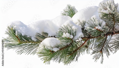 pine branch covered in fresh snow isolated on transparent background