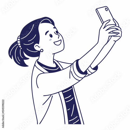 Happy woman taking selfie smartphone photo