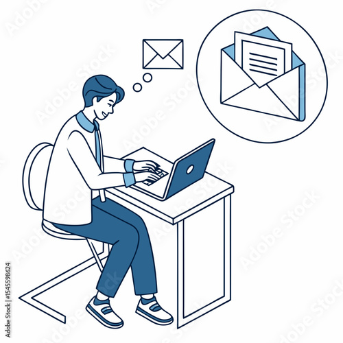 Professional man working on laptop sending email