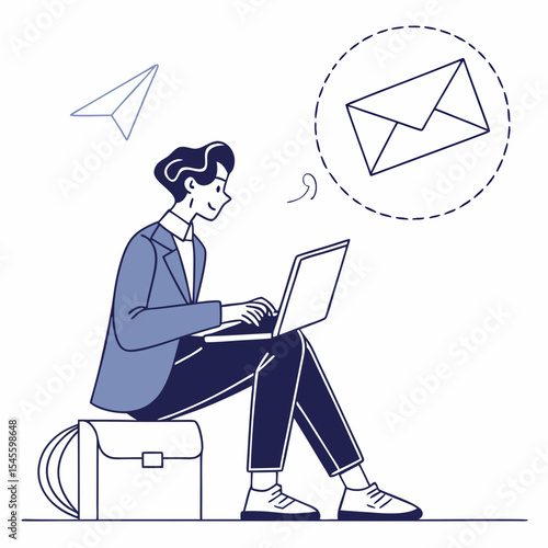 Professional man working on laptop sending email