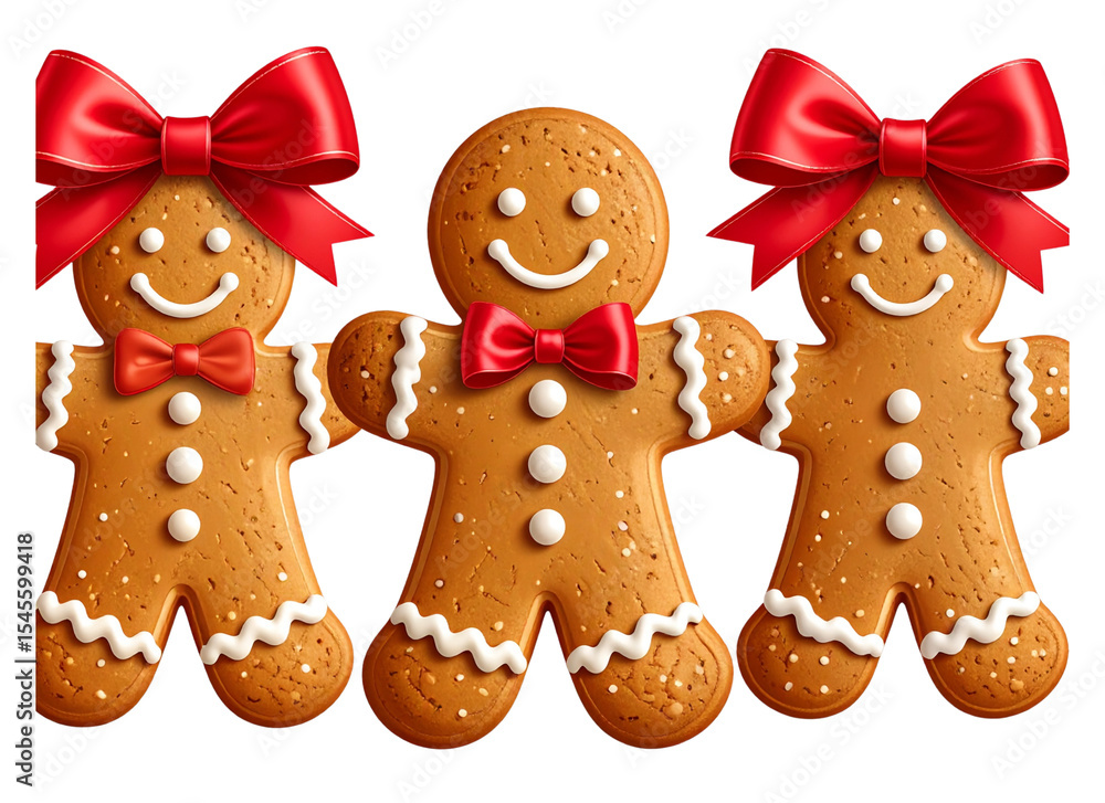 Smiling Gingerbread Man with Red Christmas Bow and Icing Buttons, Transparent PNG Smiling Gingerbread Man with Red Christmas Bow and Icing Buttons, Transparent PNG