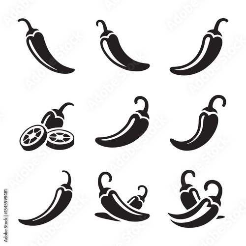 Chilli Pepper Icon Set Collection. Set of Chili Pepper Icons in Vector Format
