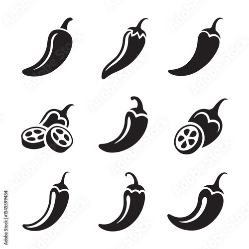 Chilli Pepper Icon Set Collection. Set of Chili Pepper Icons in Vector Format
