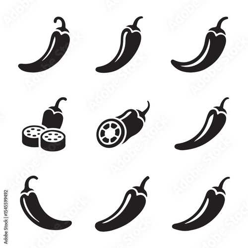 Chilli Pepper Icon Set Collection. Set of Chili Pepper Icons in Vector Format
