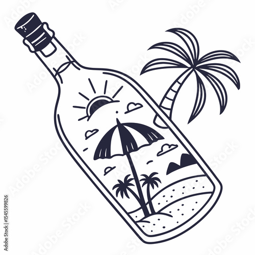 Summer vacation in a message bottle illustration