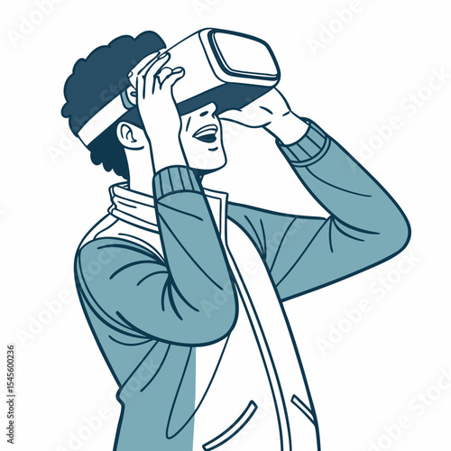 Young man experiencing virtual reality headset amazement