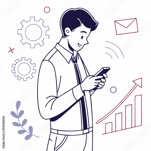 Businessman using smartphone showing growth graph