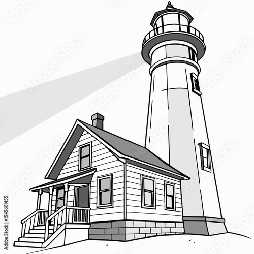 Coastal lighthouse keeper's house and beacon