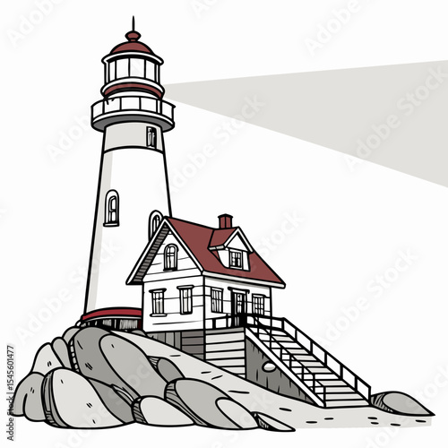 Coastal lighthouse with keeper's house on rocks