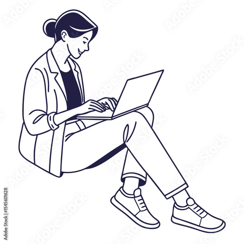 Woman sitting cross legged using laptop computer