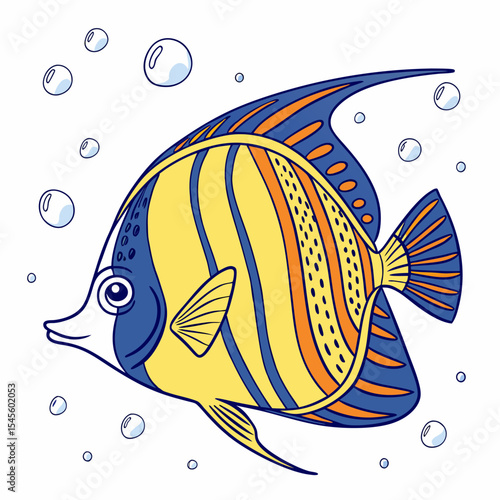 Vibrant yellow and blue angelfish swimming in ocean