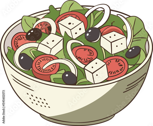 Fresh Greek salad with feta cheese and olives.