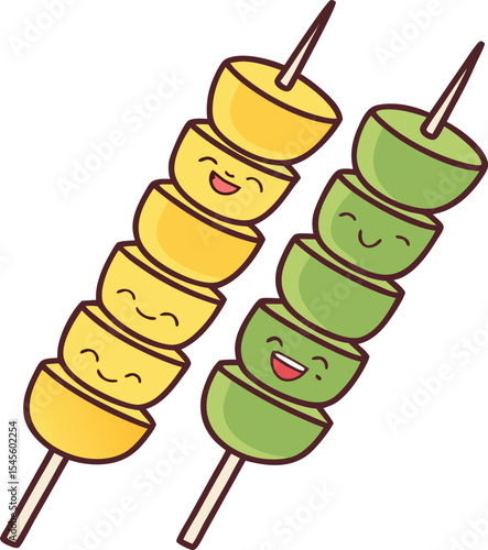 Cute cartoon fruit skewers yellow and green.