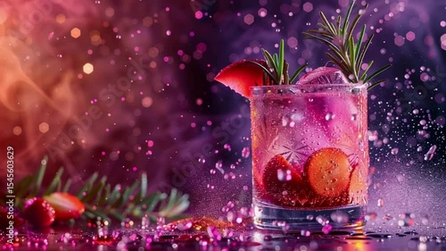 Refreshing Cocktail with Fruits and Herbs against a Vibrant Background