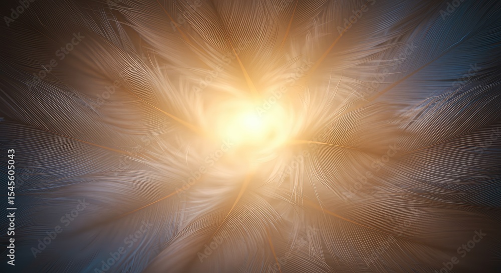 Obraz premium Abstract image of feathers radiating outwards from a central light source