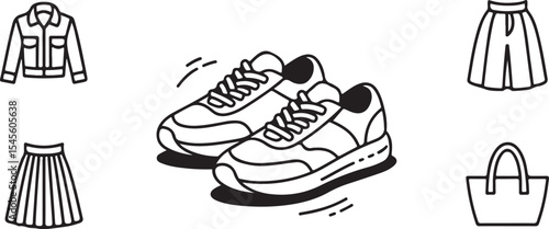  Modern clothing vector icons with product labels for casual streetwear visuals