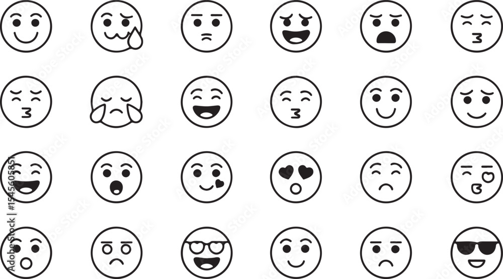 Minimalist emoji pack with linear style face icons showing mood and emotion Minimalist emoji pack with linear style face icons showing mood and emotion