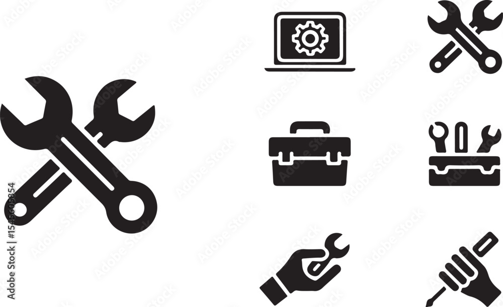 Clean gear and support icons for repair services and IT assistance platforms Clean gear and support icons for repair services and IT assistance platforms