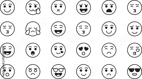 Minimalist emoji pack with linear style face icons showing mood and emotion