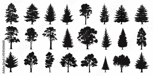set of trees silhouettes
