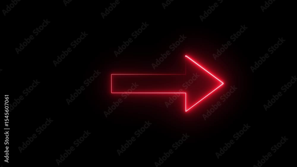Arrow-shaped neon sign. Neon arrow symbol icon. Directional sign arrow points to the right ,Abstract directional neon arrow icon animation ,neon arrow loading animation.Neon up direction arrow