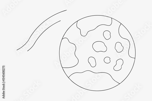 International asteroid day planet earth outline drawing with comet vector illustration for kids coloring page or educational use