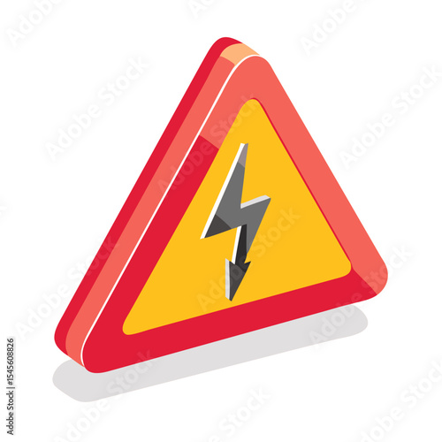 Red and yellow 3d warning sign with black lightning bolt inside, concept of high voltage danger for safety illustration vector