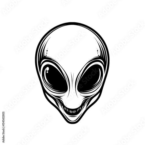 Alien head icon with stylized linear shading for paranormal and space concepts